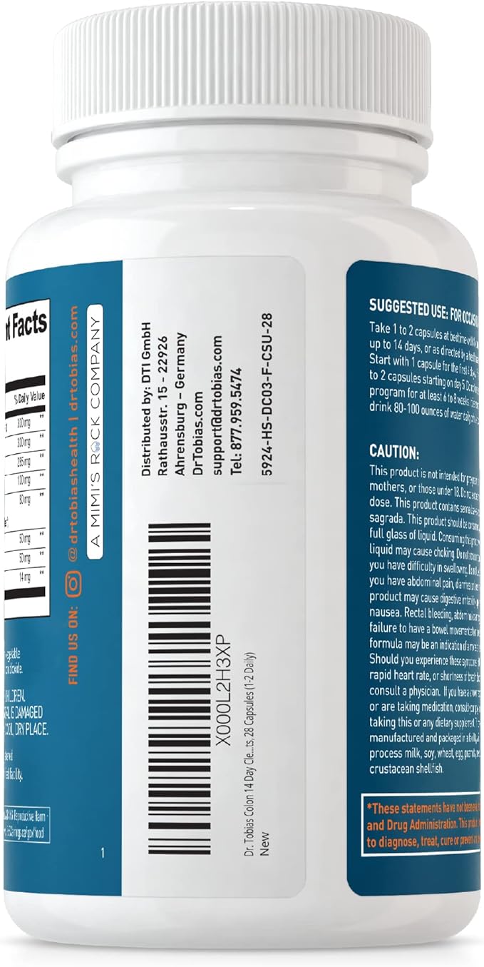 Dr. Tobias Colon Cleanse - Constipation Relief &amp Gut Health Support for Women &amp Men | 14 Day Colon Cleanser for a Gentle Colon Detox &amp Gut Flush - 2 Bottles of 28 Capsules