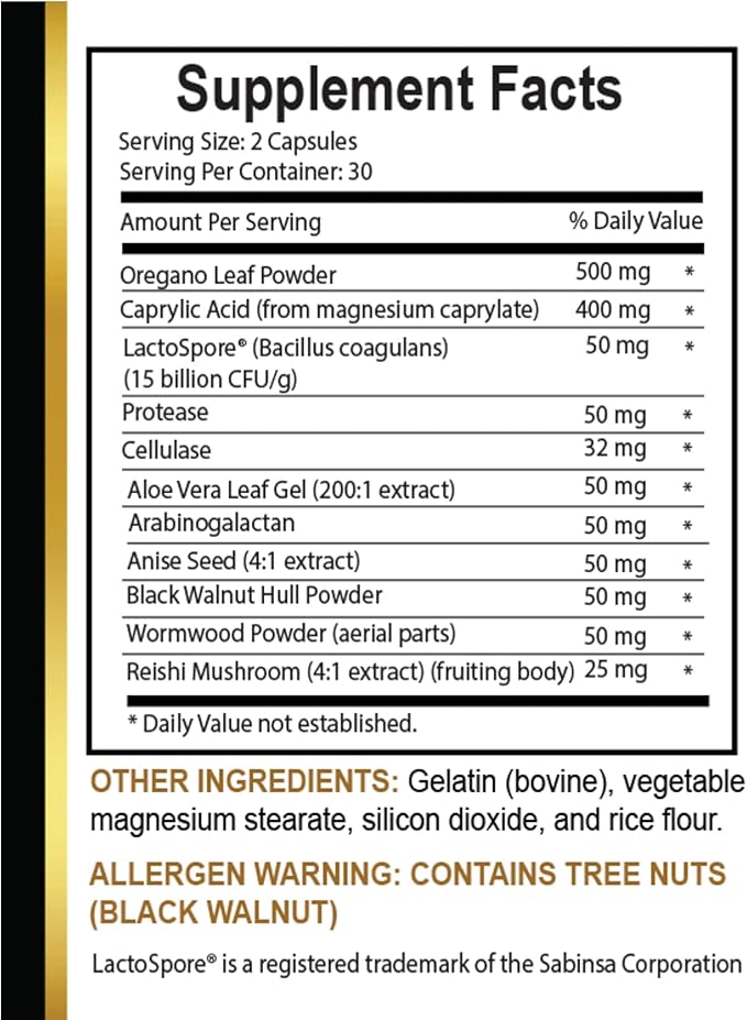 Candida Support Supplement - Enzyme Blend Natural Capsules Herbal Supplement Non-GMO Gluten Free Digestive Wellness with Wormwood - 2 Bottles 120 Capsules