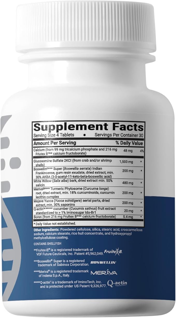 Advanced Bionutritionals Advanced Joint Support Supplement Relieve Joint Discomfort Calcium Glucosamine 5-Loxin Manufactured in The USA 120 Tablets