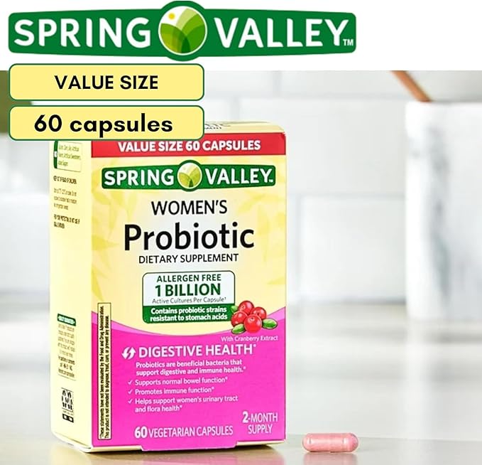Probiotics for Women Capsules Dietary Supplement 1 Billion CFUs - Digestive Health by Spring Valley (60 Capsules - Pack of 1) VSL-Shops