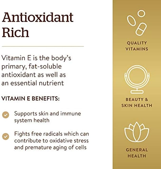 Solgar Vitamin E 268 mg (400 IU) 250 Mixed Softgels - Natural Antioxidant Skin &amp Immune System Support - Naturally-Sourced Vitamin E - Gluten Free Dairy Free - 250 Servings (Pack of 2)