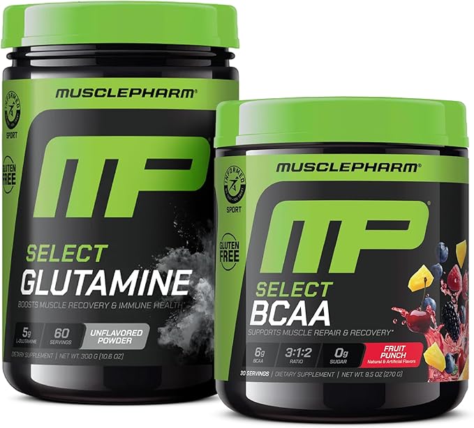 MusclePharm Essentials BCAA Powder Fruit Punch Flavor &amp L-Glutamine Powder Supplement for Post Workout Muscle Recovery &amp Energy