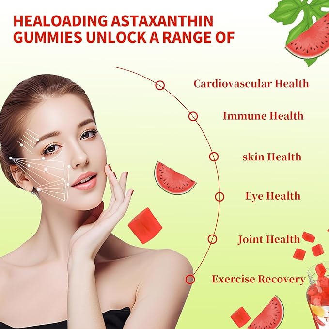 Astaxanthin 12mg Supplements Gummies: Antioxidant Supplement to Support Eye Skin Joint &amp Immune System Health Non-GMO &amp Gluten-Free (60 Gummies)