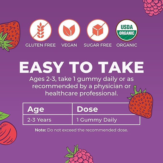 MARYRUTH'S Organic Toddler Multivitamin Gummies | Ages 4+ | Vitamin A C D E B6 B12 Biotin Iodine Zinc | Immunity | Bone &amp Teeth Health | Skin &amp Vision Support | Vegan | Gluten Free | 6