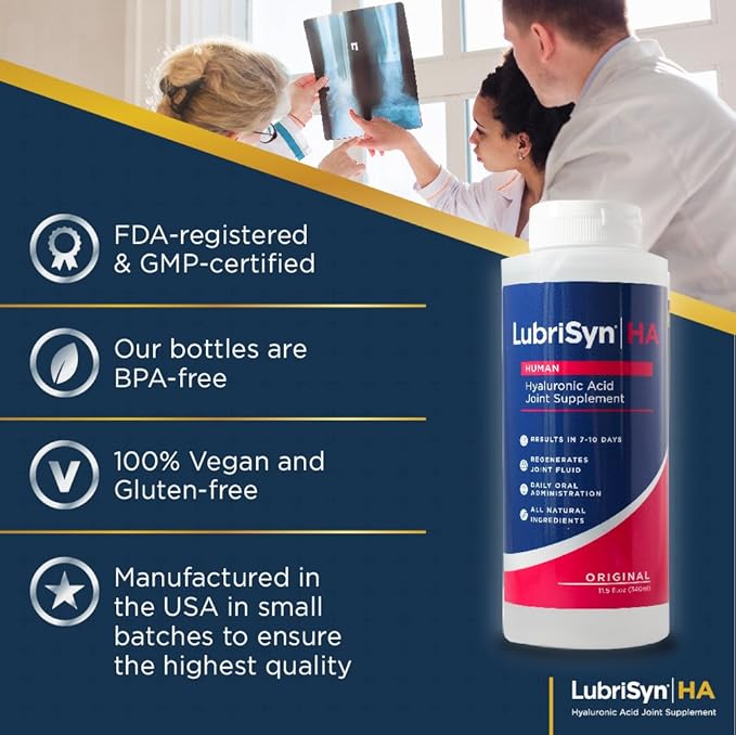 Lubrisyn Hyaluronic Acid Oral Joint Supplement – Liquid HA Formula for Humans – Promotes Joint Support Mobility Flexibility Hydration &amp Healthy Function for Men &amp Women – Original 11.5oz
