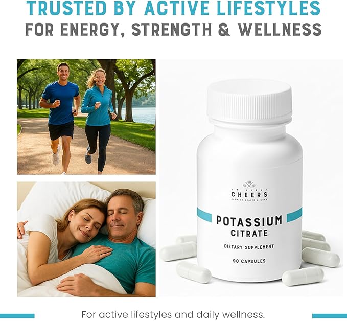 Cheers Potassium Citrate Supplement | 316mg Per Capsule | 20% Daily Value | Supports Muscle Nerve &amp Heart Function | High Absorption Electrolyte | 90 Vegan Capsules