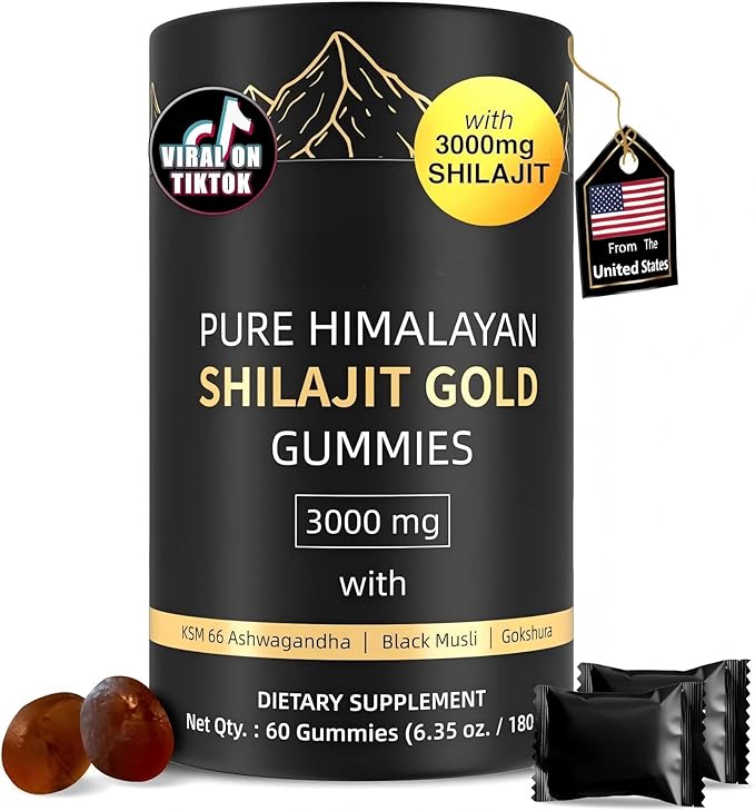 3000mg Himalayan Shilajit Gummies Gold for Men &amp Women - Organic &amp Natural with 85+ Essential Minerals &amp Fulvic Acid (1 Bottle)