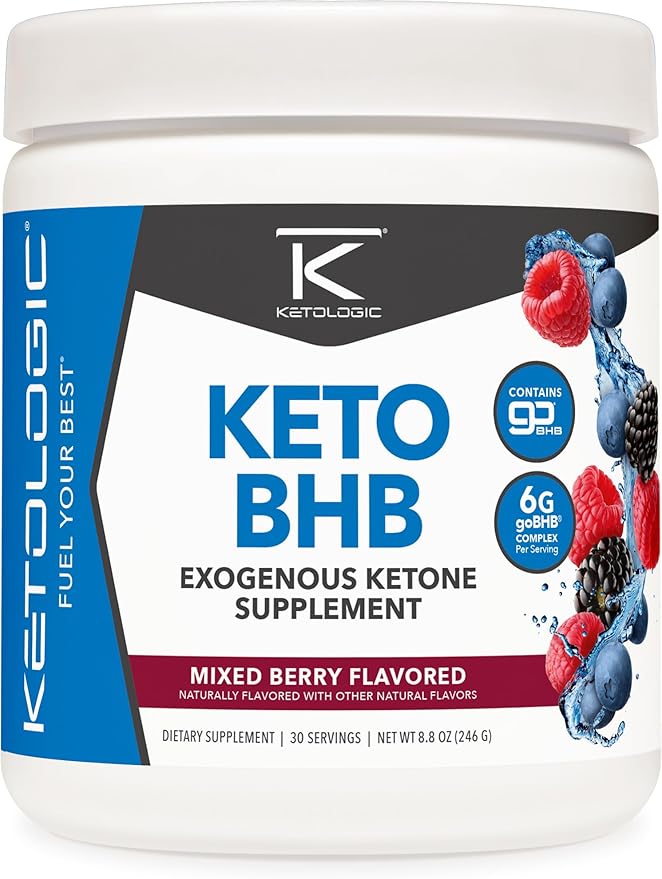 Ketologic Keto BHB (Mixed Berry Flavor) 30 Servings - Exogenous Ketone Supplement with goBHB Beta-Hydroxybutyrate Salts