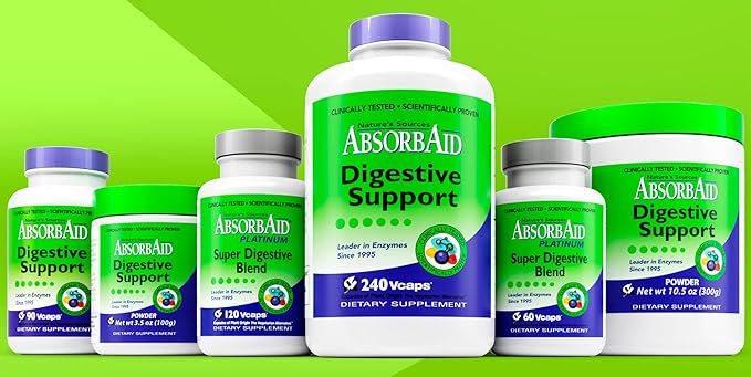 AbsorbAid Digestive Enzymes 240 vCaps Proven to Increase Vital Nutrient Absorption by up to 71%