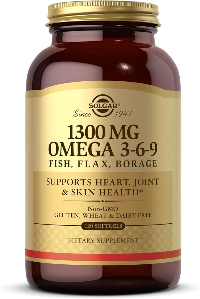 Solgar 1300 mg Omega 3-6-9 120 Softgels - Fish Oil Supplement - Support for Joint &amp Skin Health - Includes Flaxseed &amp Borage - Contains EPA &amp DHA Omega 3 Fatty Acids - 40 Servings