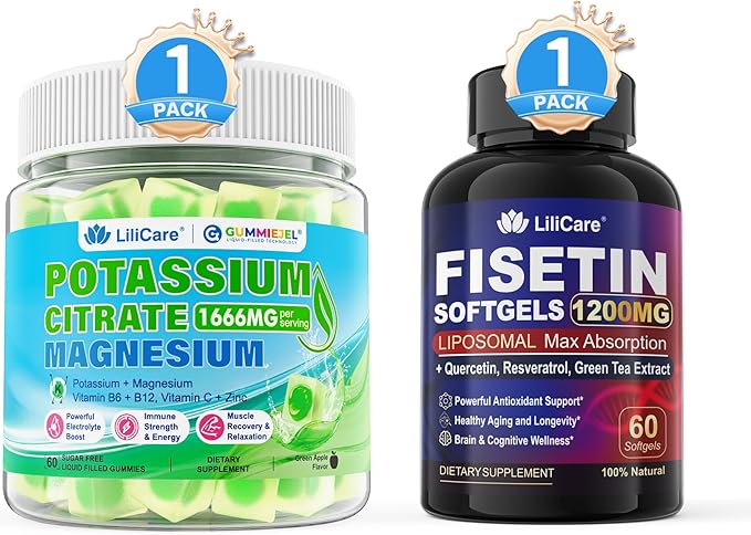 LILICARE Fisetin Supplement Potassium Citrate Gummies 2 Pack