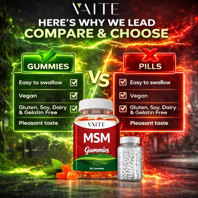 VAITE MSM Supplements for Men &amp Women 2000mg - Joint Support Hair Skin &amp Nails Sulfur Supplement - Vegan Non-GMO Gluten-Free - Skip Hard-to-Swallow Capsules &amp Powder - Easy to Take 60