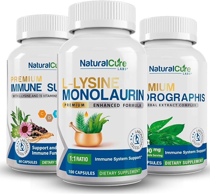 Natural Cure Labs Lysine with Monolaurin Immune Support Androgrpahis Bundle