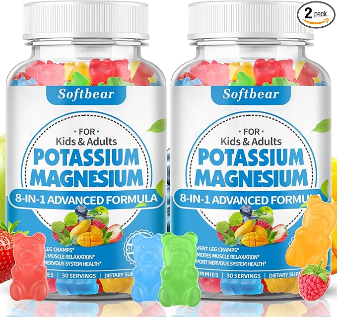 softbear Sugar Free Potassium Magnesium Gummies for Adults Kids High Absorption Potassium Supplement Gummies Supports Leg Cramps &amp Muscle &amp Immune Health Delicious Mixed Fruit Flavor 120 Cou