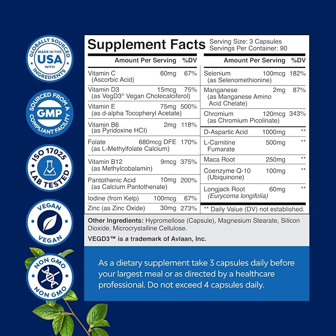 Pre Conception Male Fertility Supplement - Semen Volume Booster with CoQ10 Maca Root Methyl Folate &amp D-Aspartic Acid - Mens Fertility Supplement for Sperm Motility - Conception for Him - 270 Cou