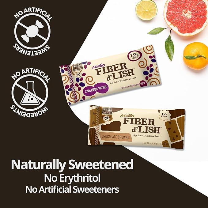 NuGo Fiber d'Lish Chocolate Brownie 12g High Fiber Vegan 150 Calories 16 Count