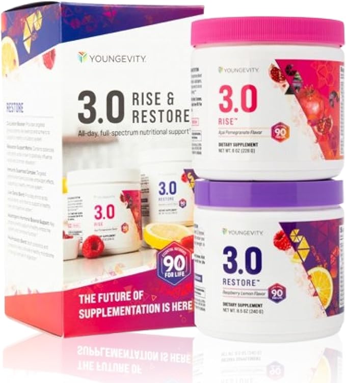 Youngevity Beyond Tangy Tangerine 3.0 Rise &amp Restore | Dual-System Supplement for Day &amp Night | Natural Energy Cognitive Immune &amp Digestive Support | Acai Pomegranate &amp Raspberry Lemo