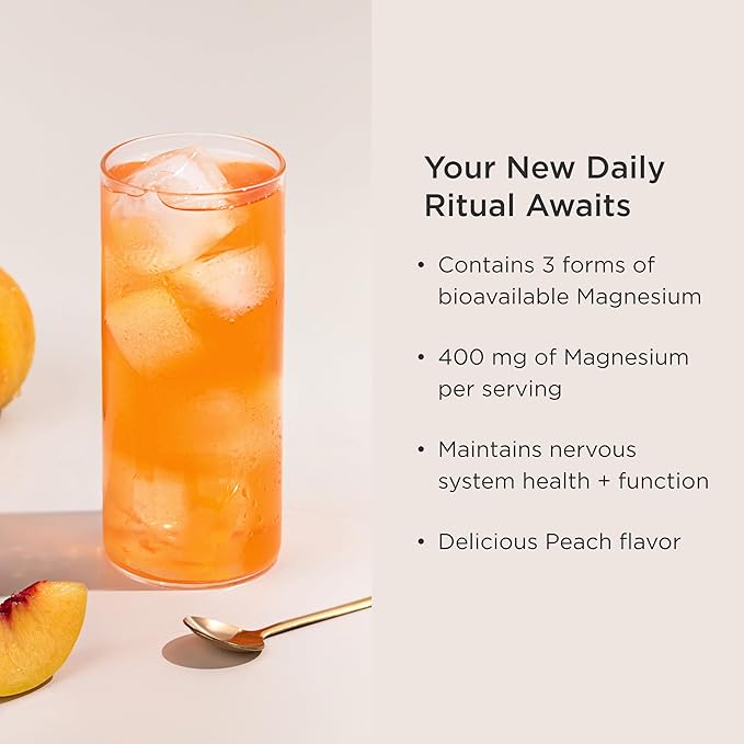 JSHealth Magnesium Powder for Sleep. 400mg Triple-Form Glycinate Citrate Amino Acid Chelate. Raspberry Lemonade. By Nutritionist Jessica Sepel (30 Servings) - Peach