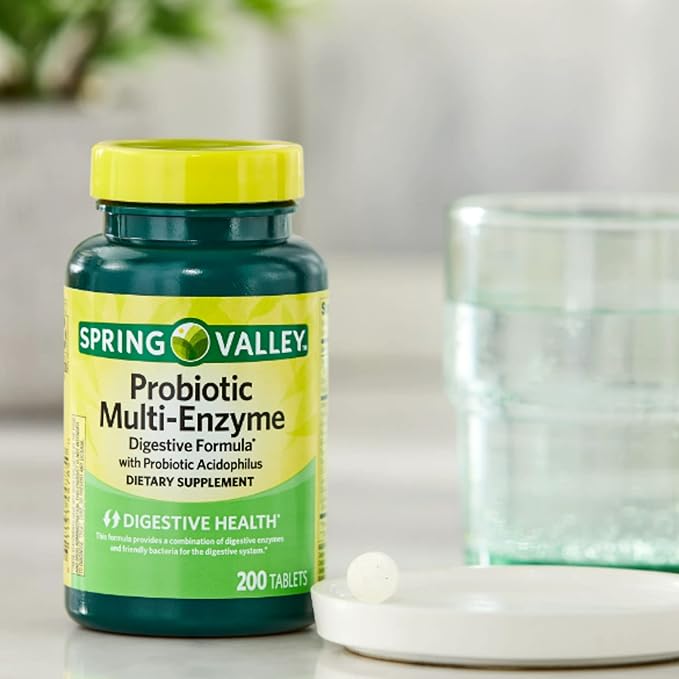 Spring Valley Probiotic Multi-Enzyme Digestive Formula Tablets Pack of 2 200 ct 400 Total Including Pill Organizer