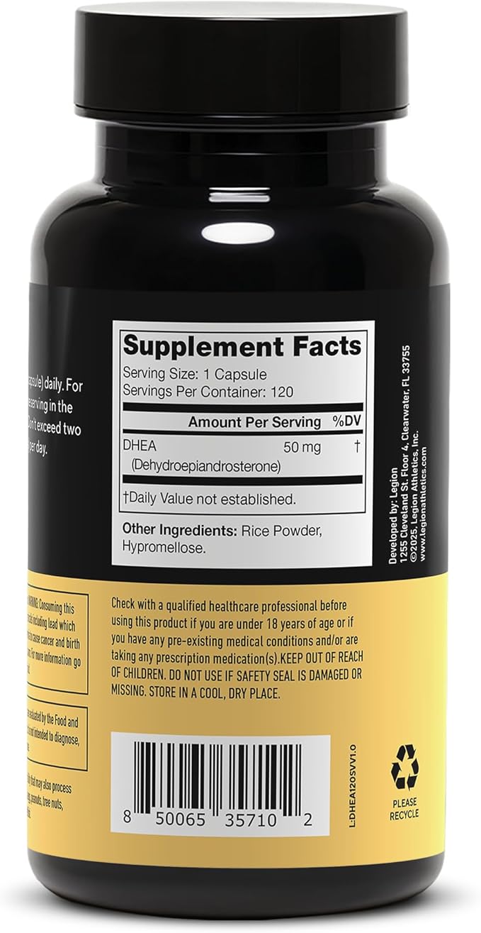 LEGION DHEA 50mg Supplement for Men &amp Women – Supports Hormone Balance &amp Wellness Helps Maintain Energy Immune System &amp Bone Strength Naturally Sweetened Non-GMO Gluten-Free (120 Serv
