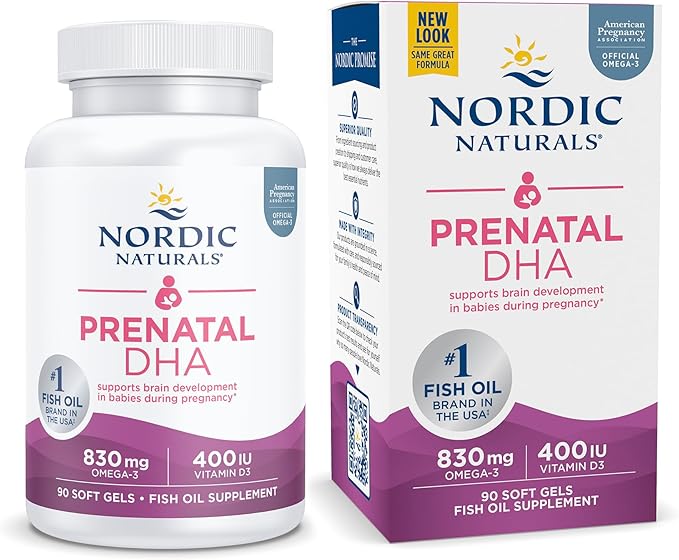 Nordic Naturals Prenatal DHA Unflavored - 830 mg Omega-3 + 400 IU Vitamin D3 - 90 Soft Gels - Supports Brain Development in Babies During Pregnancy &amp Lactation - Non-GMO - 45 Servings