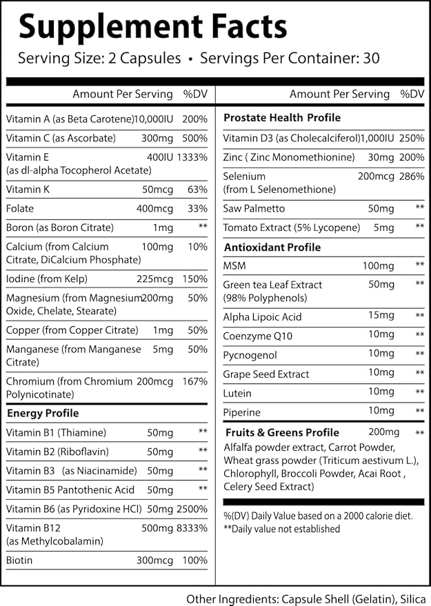 Alpha Supps Vites Men's Multivitamin Complete Daily Supplement with Fruits Veggies Energy Immune &amp Prostate Support - Daily Whole Food Vitamins with Antioxidants and Digestive Enzymes