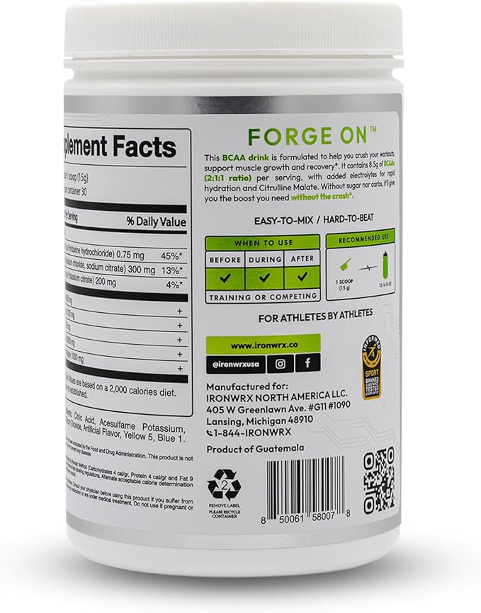 BCAA Powder | 8g Amino Acids per Serving | 2:1:1 Ratio with Citrulline Malate &amp L-Glutamine | Advanced Muscle Recovery &amp Soreness Support | Green Apple 30 Servings | Zero Sugar Keto Friendly