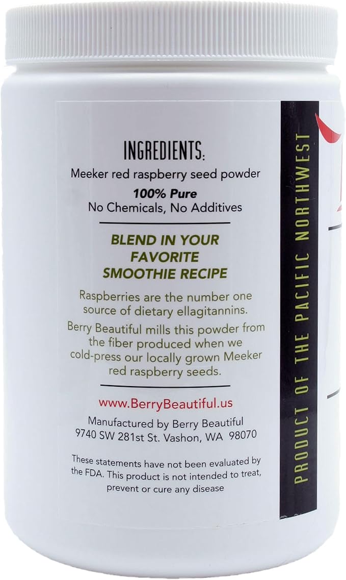 Berry Beautiful Meeker Red Raspberry Seed Powder - Natural Source of Ellagic Acid and Fiber - Locally Milled from US-Grown Raspberry Seeds - 1 lb / 454 g