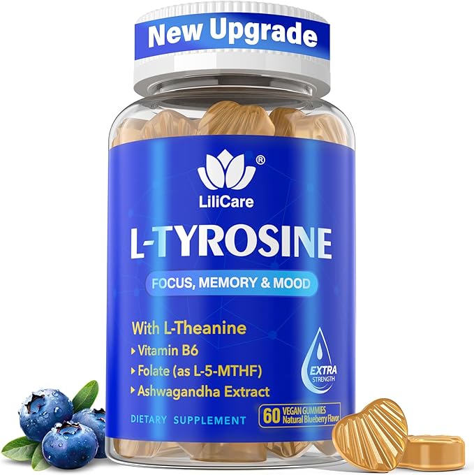 L Tyrosine Focus Supplement Gummies 1100mg for Adults Brain Supplements for Memory and Focus L-Tyrosine Gummies with Ashwagandha I-Theanine for Calm &amp Mood - Vitamin B6 &amp B9 for Energy-Vega