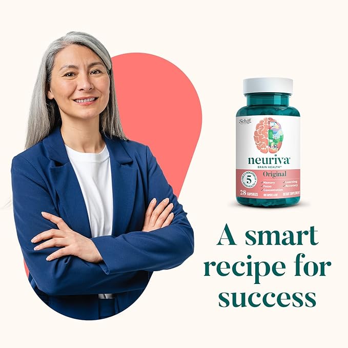 NEURIVA Original Decaffeinated Clinically Tested Nootropic Brain Supplement for Memory Focus &amp Concentration NeuroFactor &amp Phosphatidylserine 28ct Capsules