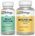 SOLARAY Bean Enzyme and Betaine HCl with Pepsin - Digestive Health Bundle - with Alpha Galactosidase Hydrochloric Acid and Pepsin Digestive Enzymes - Digestion Nutrient Absorption Support 60/100ct