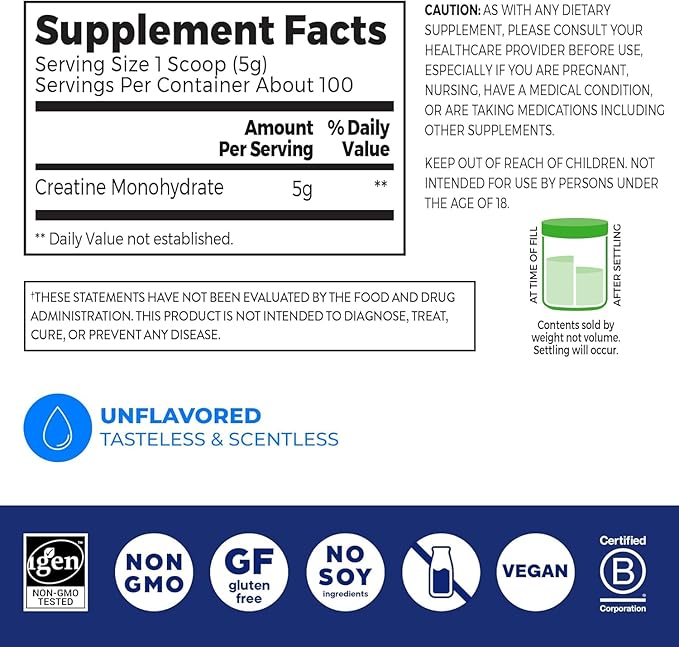 Orgain Creatine Monohydrate Powder 17.64 Oz (100 Servings) &amp Organic Vegan Vanilla Bean Protein Powder 2.03 lb Bundle - Plant-Based Protein and Muscle Support