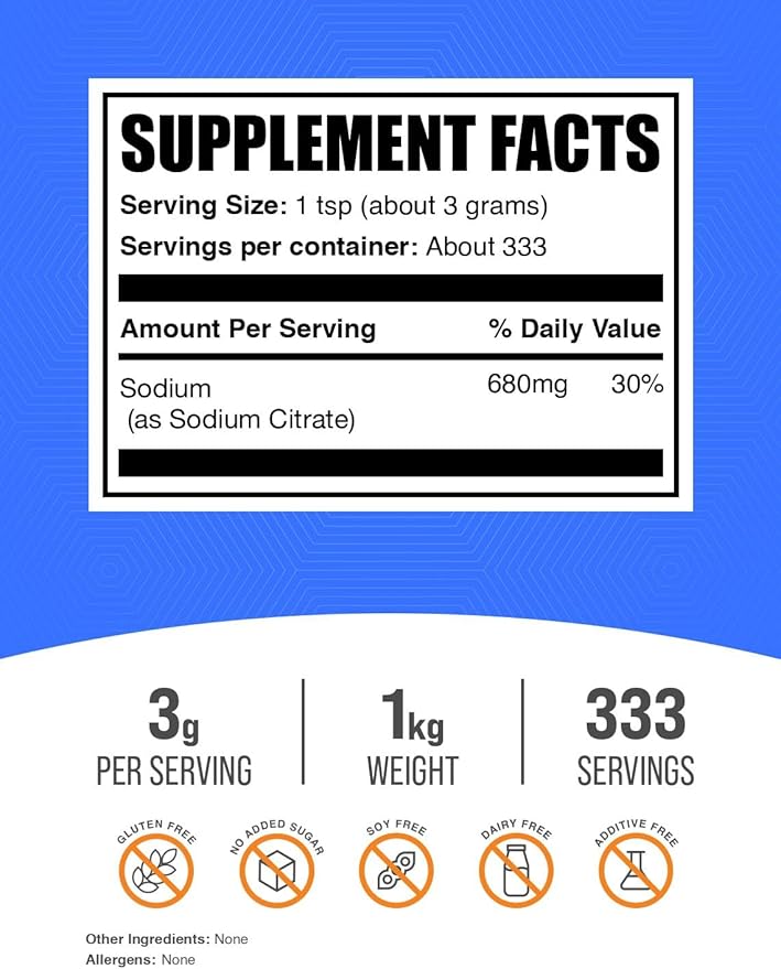 BulkSupplements.com Sodium Citrate Powder - Sodium Citrate Food Grade Emulsifier Flavor Enhancer - Gluten Free 3g per Serving 1kg (2.2 lbs) (Pack of 1)