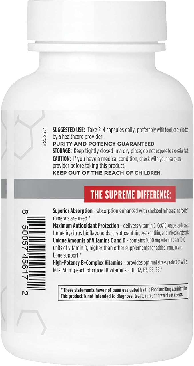 NBI Supreme Daily Multivitamin with Vitamin A C D E K B6 and B12 | Multi Mineral Supplement for Men &amp Women | 120ct Veggie Capsules