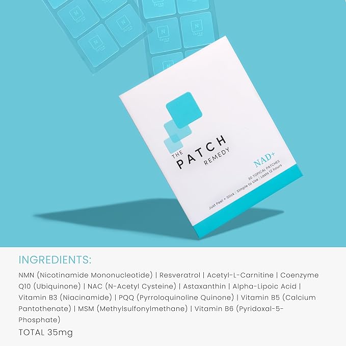 The Patch Remedy NAD+ Patch - NMN Resveratrol CoQ10 NAC Astaxanthin PQQ | 30 Patches