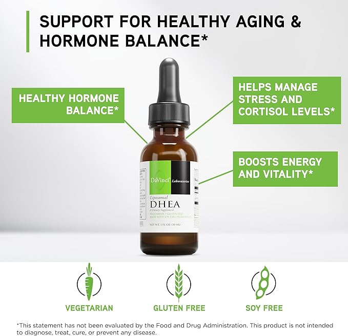 DAVINCI Labs Liposomal DHEA - Liquid Dietary Supplement to Support Immune System Thyroid Health and Healthy Hormone Levels* - with DHEA (Dehydroepiandrosterone) and Stevia Leaf Extract - 30 ml