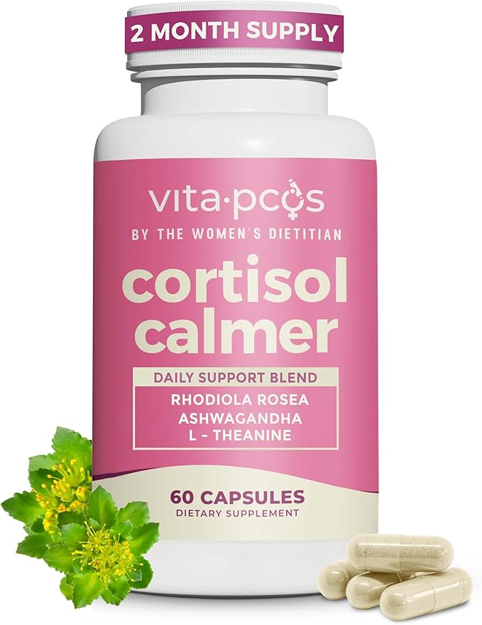 VITA-PCOS Cortisol Supplement for Women – Cortisol Vitamins for Endocrine &amp Energy Stabilizing Formula for Women – Rhodiola Rosea Extract Ashwagandha L-Theanine &amp Phosphatidylserine – 60 Ca