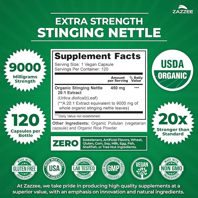 Zazzee Organic Nettle Leaf and French Maritime Pine Bark Extract Capsules | 20:1 Stinging Nettle Extract Plus French Pine Bark | Prostate Support Bundle