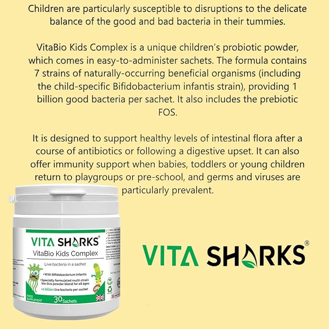 VitaBio Kids Complex: Delicious Sachets for Growing Tummies &amp Strong Immunity - Daily Probiotics for Kids &amp Toddlers (1 Billion CFU Multi-Strain)