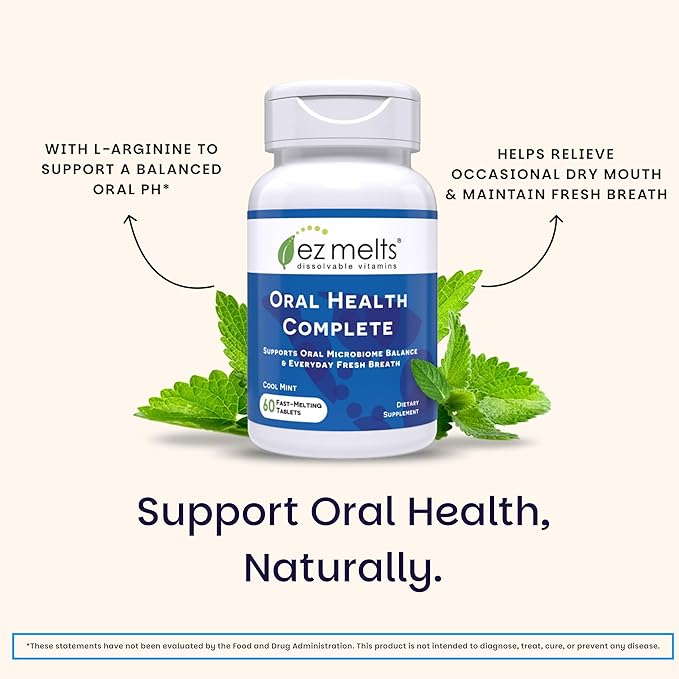 EZ Melts Oral Health Complete - Oral Probiotic - Supports Gum Health Fresh Breath &amp Helps Relieve Occasional Dry Mouth - No Artificial Flavors Non-GMO &amp Vegan - 120 Sublingual Tablets (60 Se