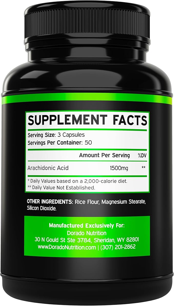 Arachidonic Acid Supplement 1500mg (150 Capsules) - Muscle and Strength Supplement for Muscle Mass &amp Recovery for Men &amp Women - Gluten Free &amp Non-GMO - 3rd Party Tested - (150 Capsules) (P