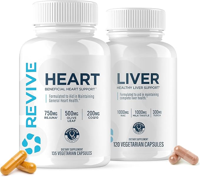 Revive MD Natural Liver Cleanse Detox &amp Repair &amp Heart Support Supplement Bundle
