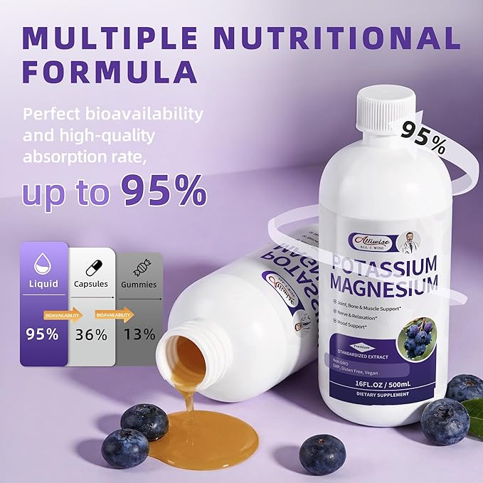 Potassium Magnesium Supplement Liquid-High Absorption Calm Magnesium&ampPotassium Drops Sugar-Free Plus GingerTurmericBlack Pepper for MuscleLeg CrampsBone &amp Energy &amp Immune Support - 16