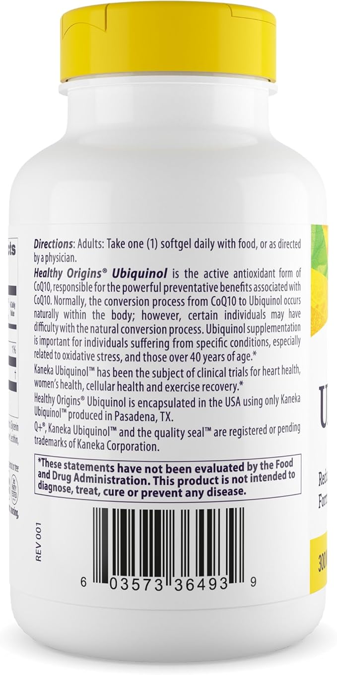 Healthy Origins Ubiquinol (Active Form of CoQ10) 300 mg - Kaneka Ubiquinol Supplements for Heart Health &amp Antioxidant Support - Gluten-Free &amp Non-GMO Supplement - 60 Softgels