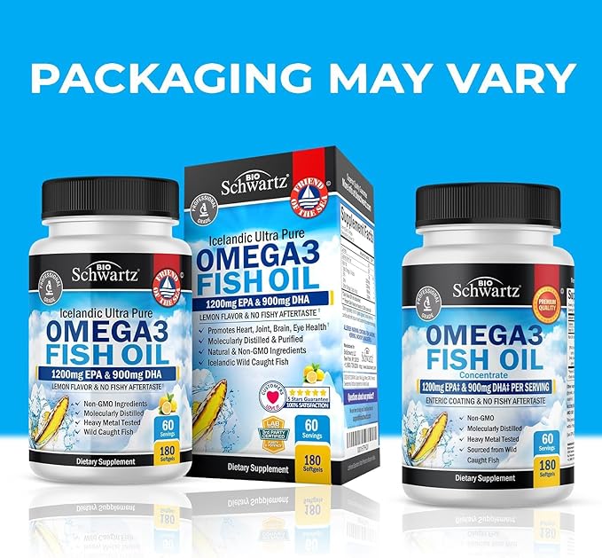 Triple Strength Omega 3 Fish Oil Softgels (2 Month Supply) Plus 40 Billion CFU Daily Probiotic Supplement (2 Month Supply)
