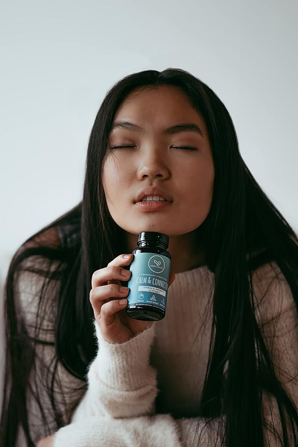 Calm &amp Connected -Stress Support &amp Ayurvedic Nootropic for Natural Calm Focus Clarity and Energy Cortisol Manager with Ginkgo Biloba Ashwagandha Rhodiola Lemon Balm -60 Capsules (1)