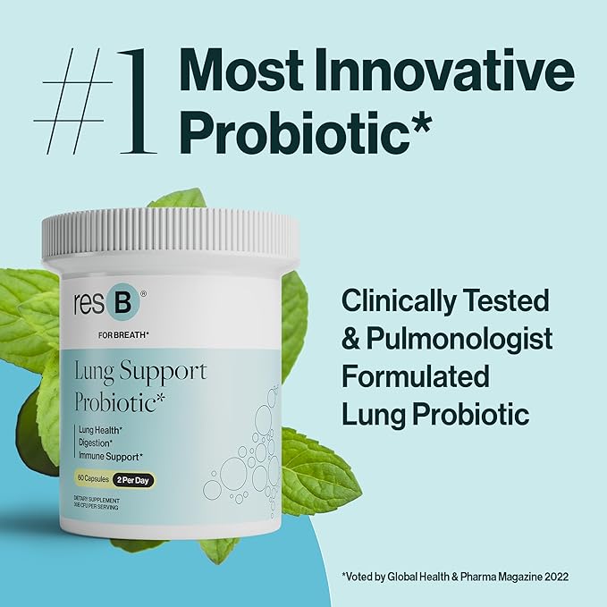 resB Lung Support Probiotic Supplement - Lung Health Supplement for Smokers Gut Health Immune Support Respiratory Care Holy Basil Turmeric Clinically Trialed - 180 Capsules (3 Bottles)