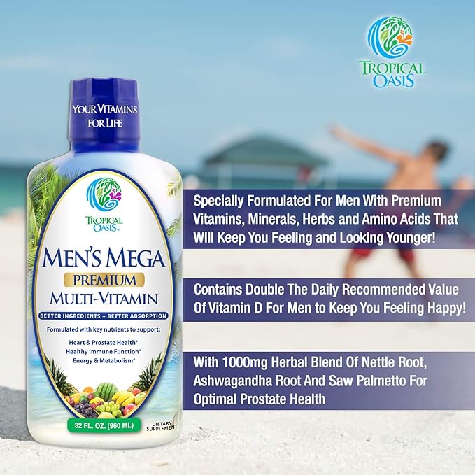 Premium Liquid Multivitamin for Men | Sugar Free Men’s Multi-Vitamin | 100+ Vitamins Minerals &amp Amino Acids to Support Muscle Heart Brain Health &amp Energy | 98% Absorption Rate | Non-GMO | 3