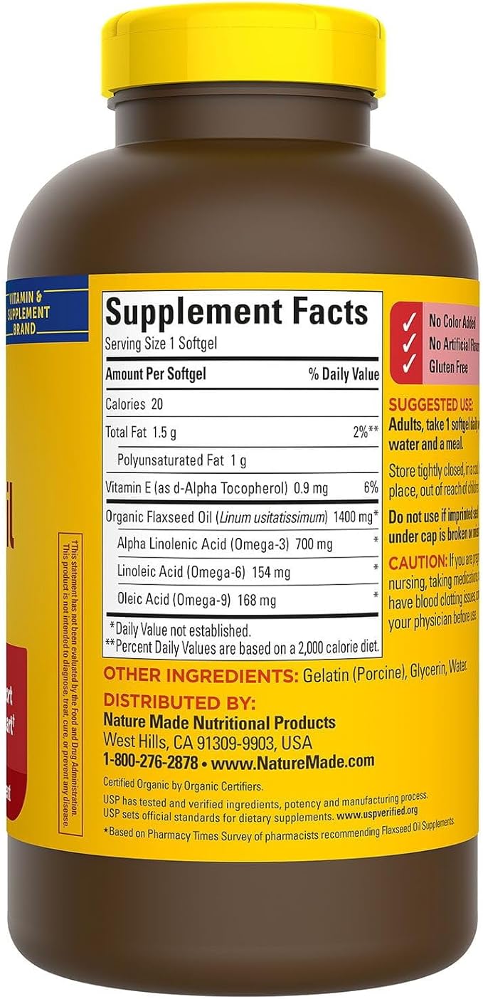 Nature Made Flaxseed Oil 1400 mg 300 Softgels Provides 700 mg ALA Omega-3 per Serving Bundle with a Pill Oragnizer (2 Items)