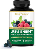 Life's Energy Advanced Daily Multivitamin for Men &amp Women Energy and Immune Support Supplement with Super Greens Antioxidants Enzymes - Iron Free Vegetarian 60 Tablets by Life's Fortune